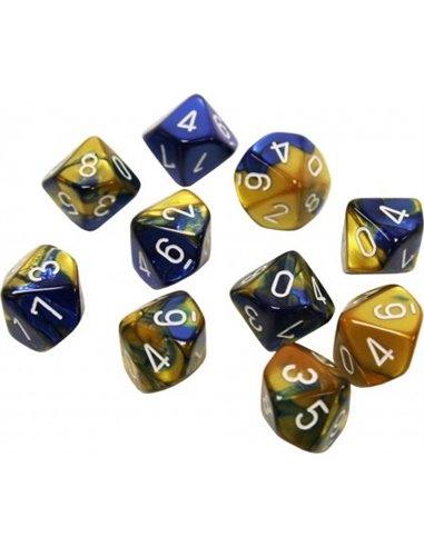 Gemini Polyhedral Blue-Gold w/white Set of Ten d10's