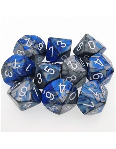 Gemini Polyhedral Blue-Steel w/white Set of Ten d10's
