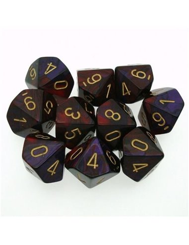 Gemini Polyhedral Purple-Red w/gold Set of Ten d10's
