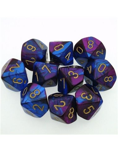 Gemini Polyhedral Blue-Purple w/gold Set of Ten d10's