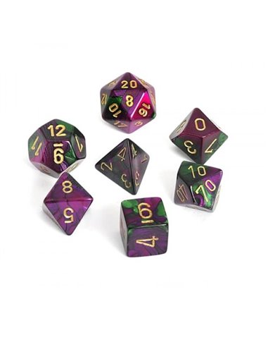 Gemini Polyhedral Green-purple w/gold 7-Die Set