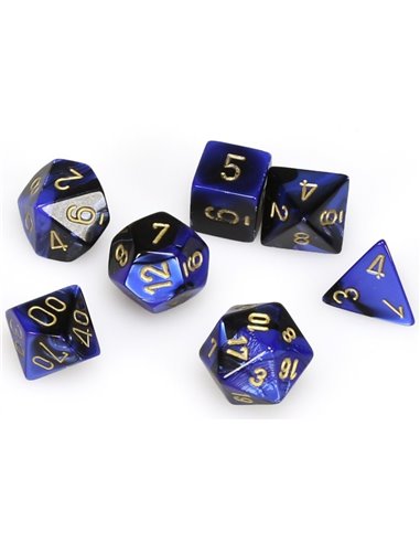 Gemini Polyhedral Black-Blue w/gold 7-Die Set