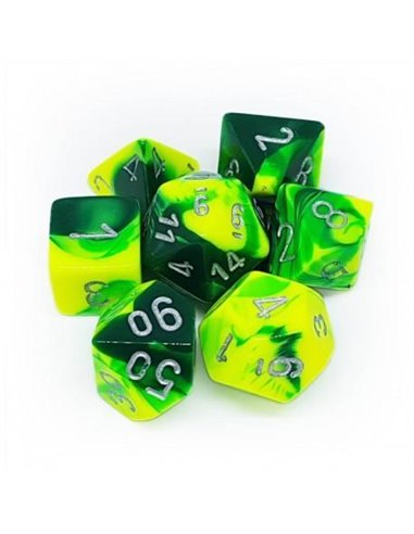 Gemini Green-Yellow w/silver Polyhedral 7-Die Set