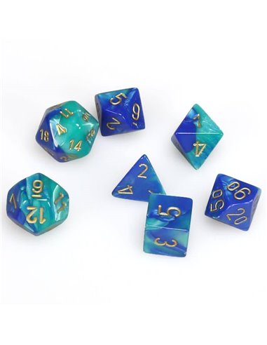 Gemini Blue-Teal w/gold Polyhedral  7-Die set
