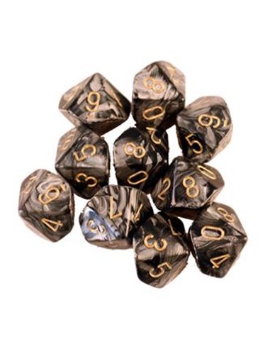 Lustrous Polyhedral Black/gold Set of Ten d10's