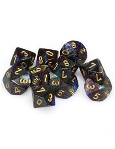 Lustrous Polyhedral Shadow/gold Set of Ten d10's