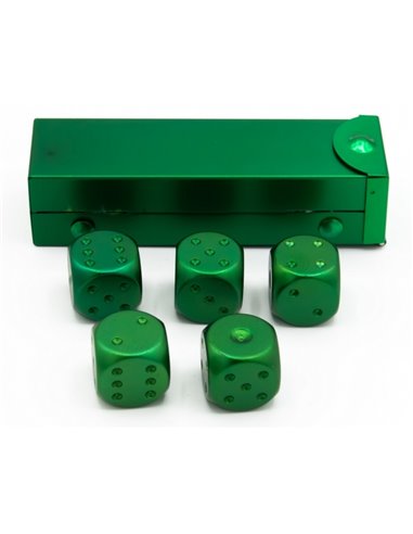 Green Set of 5 Metal D6 pipped with Metal Container
