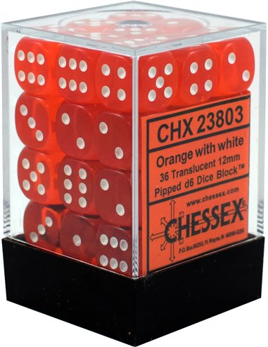 Chessex Translucent 12mm d6 Orange/white Dice Block (36 dice)