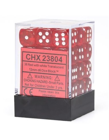 Chessex Translucent 12mm d6 Red/white Dice Block (36 dice)