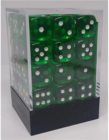 Chessex Translucent 12mm d6 Green/white Dice Block (36 dice)