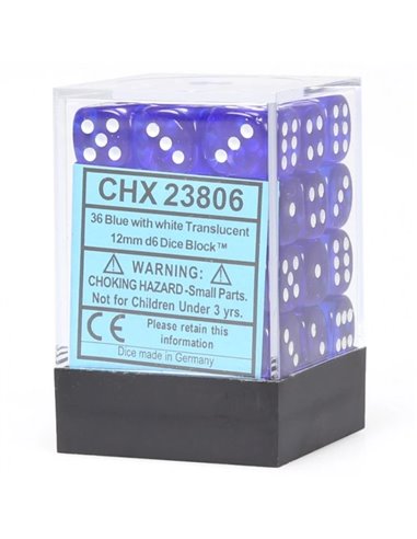 Chessex Translucent 12mm d6 Blue/white Dice Block (36 dice)