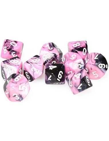 Chessex Gemini Polyhedral Black-Pink w/white Set of Ten d10's