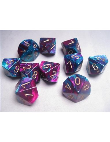 Chessex Gemini Polyhedral Purple-Teal w/gold  Set of Ten d10's