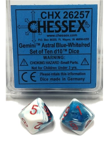 Chessex Gemini Polyhedral Astral Blue w/white Set of Ten d10's