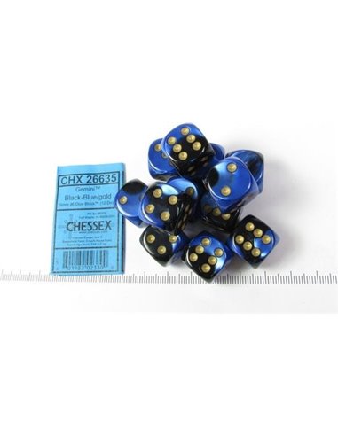 Chessex Gemini 16mm d6 Black-Blue w/gold Dice Block (12 dice)