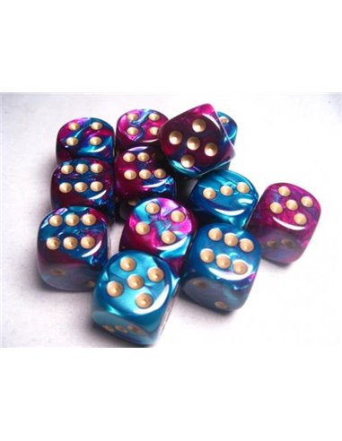 Chessex Gemini 16mm d6 Purple-Teal w/gold   Dice Block (12 dice)