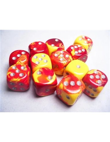 Chessex Gemini 16mm d6 Red-Yellow w/silver   Dice Block (12 dice)