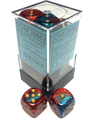 Chessex Gemini Polyhedral Red-Teal w/gold Dice Block (12 Dice)
