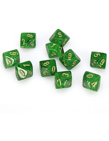 Chessex Vortex Dice Green/gold Set of Ten d10's 
