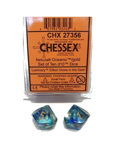 Chessex Nebula TM Oceanic/gold Luminary Set of Ten d10's