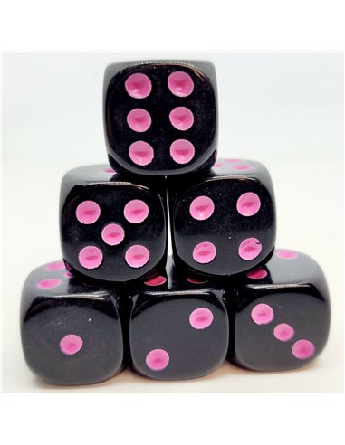 Dobbelset D6: Opaque Black/Pink (12)