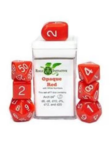 Polyhydral Diceset - 7 Dice: Opaque Red With White Numbers