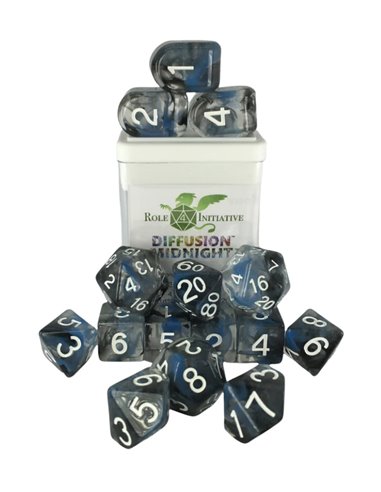 Polyhydral Diceset - 15 Dice: Diffusion Midnight