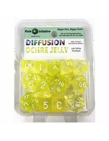 Polyhydral Diceset - 15 Dice: Diffusion Ochre Jelly