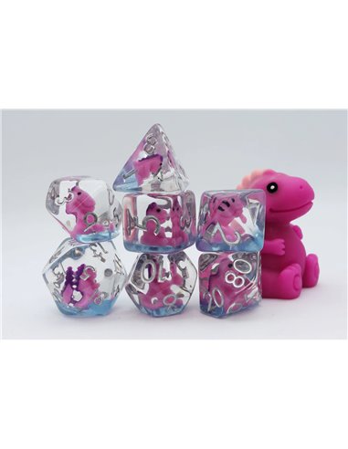 Polyhedral Dice  Set Pink T-Rex (7) 