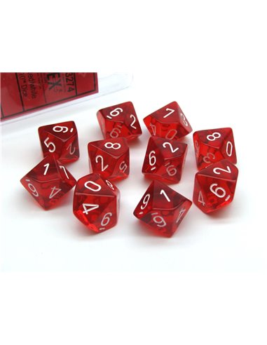 Translucent red/white set of ten d10's