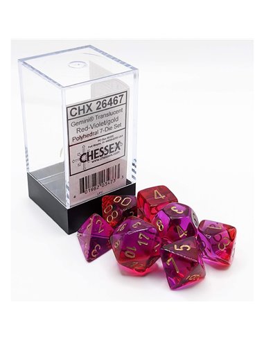 Gemini Translucent red-violet/gold polyhedral 7-die set