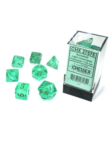 Borealis light green/gold polyhedral 7-die set