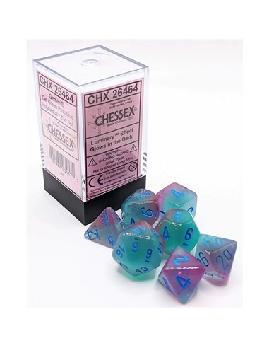 Gemini gel green-pink/blue polyhedral 7-die set