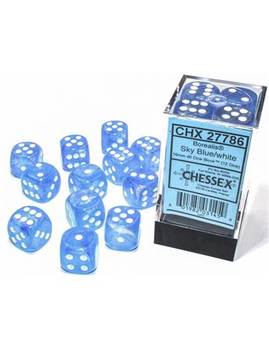Borealis sky blue/white 16mm dice block (12 dice)