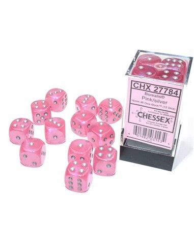 Borealis pink/silver 16mm dice block (12 dice)