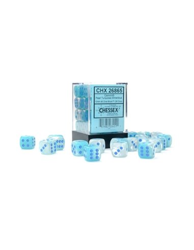 Gemini pearl turquoise-white/blue 12mm d6 dice block (36 dice)