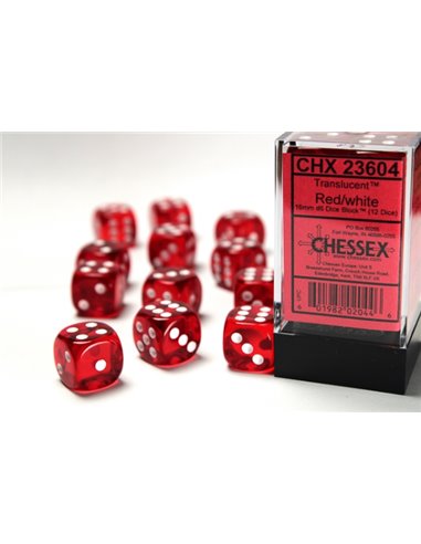 Dice Sets Red/White Translucent 16mm d6 (12)